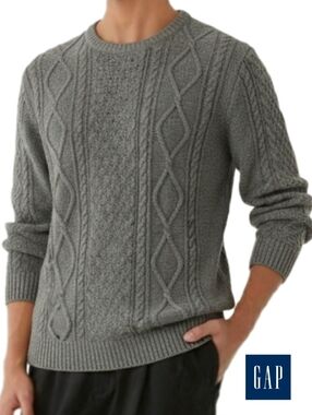 Sz S GAP Men's Grey Cable Knit Sweater